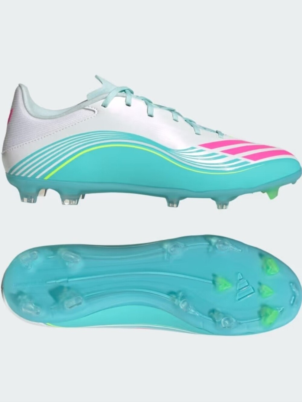 Adidas F50 Messi League FG Mens White Pink Cyan Soccer Cleats JQ0954 NWOB
